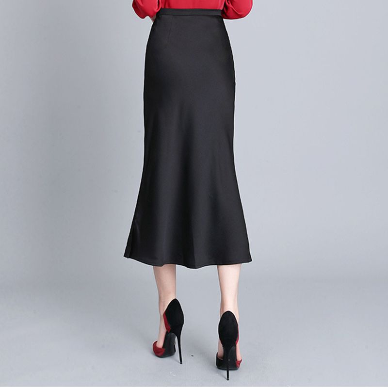 High Waisted Trumpet Hem Flare High Rise Satin Midi Skirt For Thick Thighs