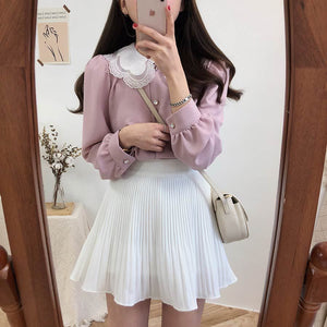 Cute Ruffle Pleated Mini A Line Skirt Outfit Casual