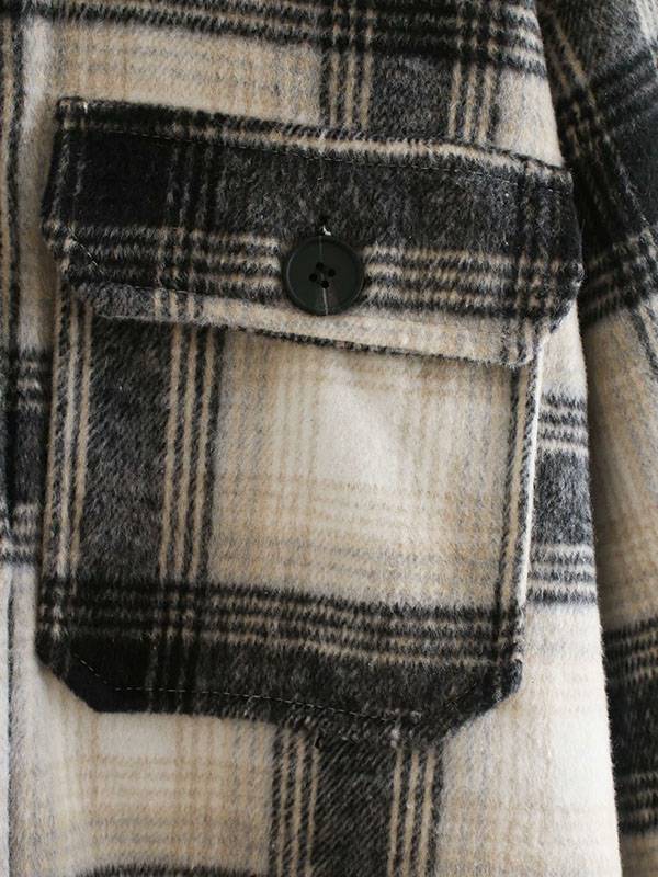 Classic Thick Colorblock Checked Button Down Shirt Jacket Woolen