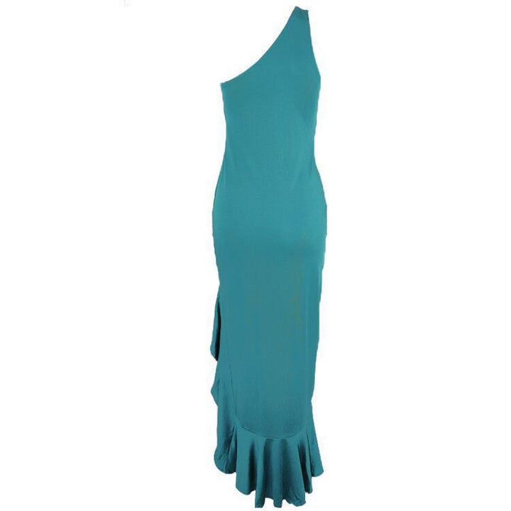 Twist Front One Shoulder Ruffle Maxi Dress With Slit
