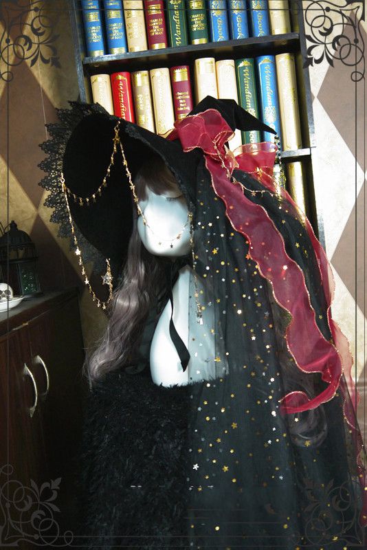 Starry Retro Halloween Witch Hats Masquerade Ribbon Bow Gothic Lolita Wizard Hat