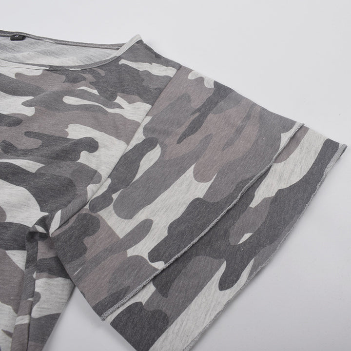 Cool Layered Angel Sleeves Camo Bodycon Camouflage Short Dress