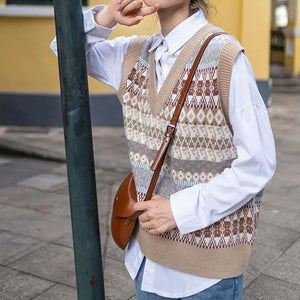 European Retro Aztec Pattern Knitted Vest Sleeveless Sweater