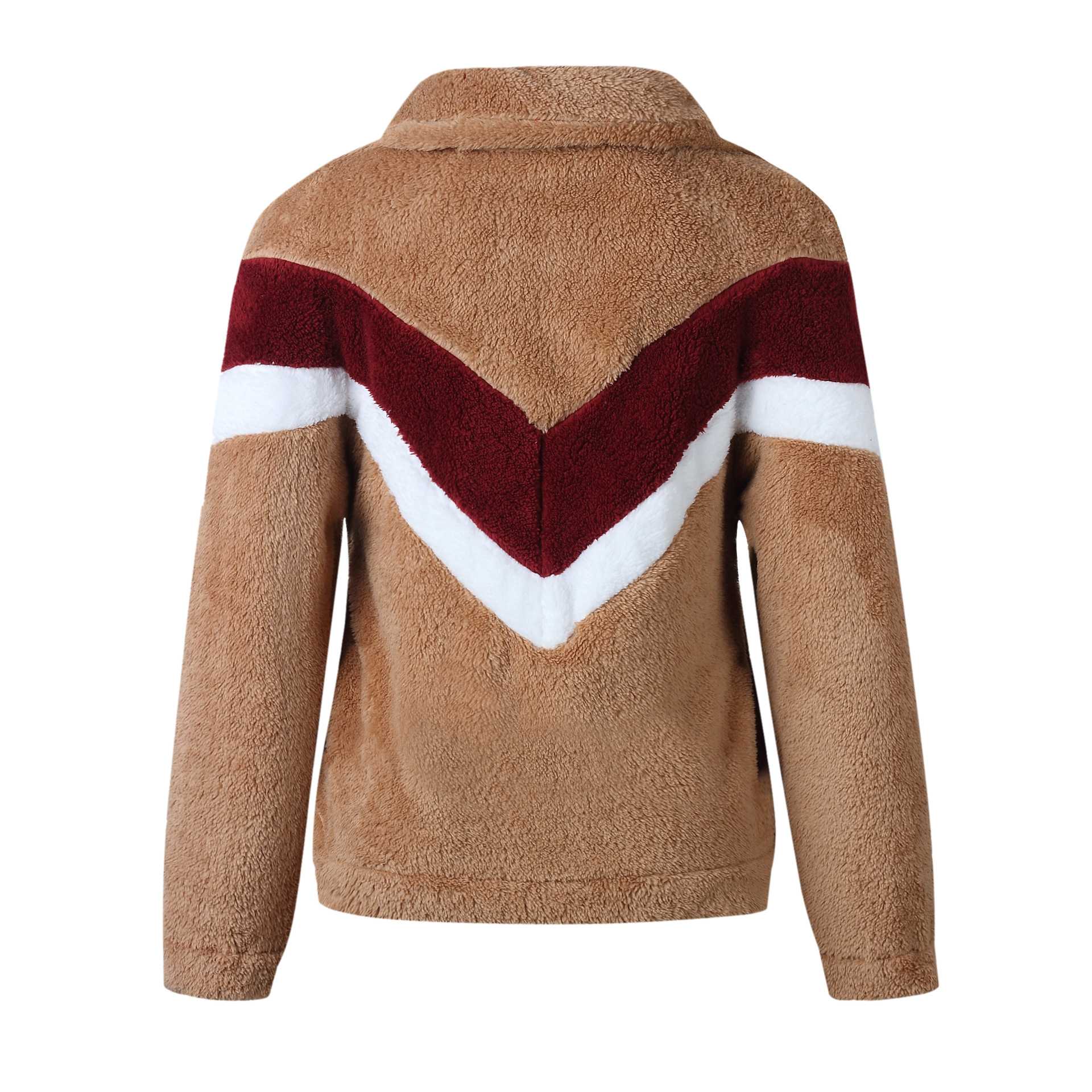 Cozy Colorblock Chevron Half Zip Faux Fur Sweatshirt Sherpa Pullover Jacket