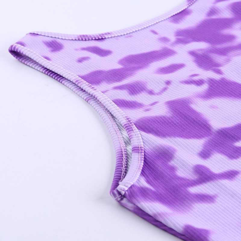 Sporty Ribbed U Neck Pastel Tie Dye Cropped Tank Tops For Women