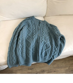 Tailored Fit Twist Braid Sweater Cable Knit Button Through Cardigan