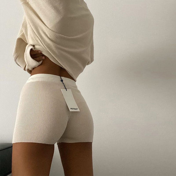 Basic Fitted Ribbed Cycle Shorts Knitted Highwaist Shorts