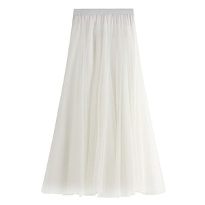 Slimming Flowy Pleated Tulle Midi Skirt For Big Thigh