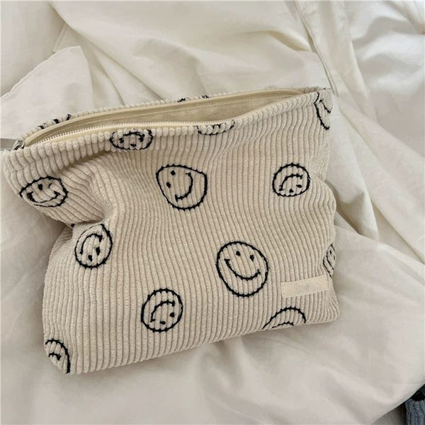 Y2K Cute Smile Face Cute Small Cord Makeup Bag Weekender Organizer Purse