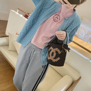 Tailored Fit Twist Braid Sweater Cable Knit Button Through Cardigan