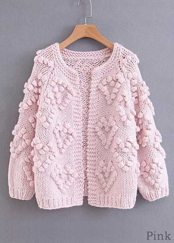 Thick Chunky Knit Pom Pom Sweater Popcorn Cardigan Jacket