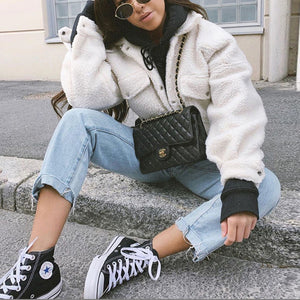 Thicker White Short Teddy Faux Fur Cropped Jacket Winter Coats