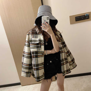 Dyed Pocket Overshirt Check Wool Blend Shirt Jacket