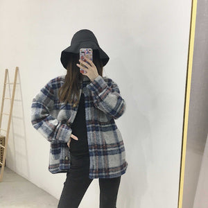Dyed Pocket Overshirt Check Wool Blend Shirt Jacket