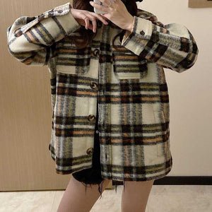 Dyed Pocket Overshirt Check Wool Blend Shirt Jacket