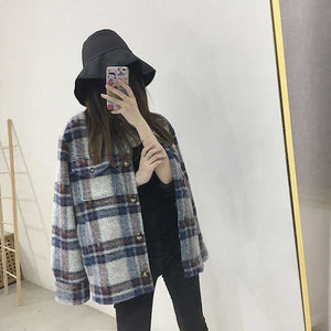 Dyed Pocket Overshirt Check Wool Blend Shirt Jacket