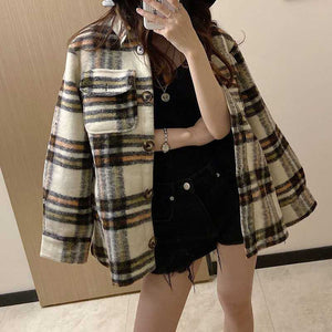 Dyed Pocket Overshirt Check Wool Blend Shirt Jacket