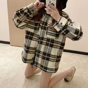 Dyed Pocket Overshirt Check Wool Blend Shirt Jacket