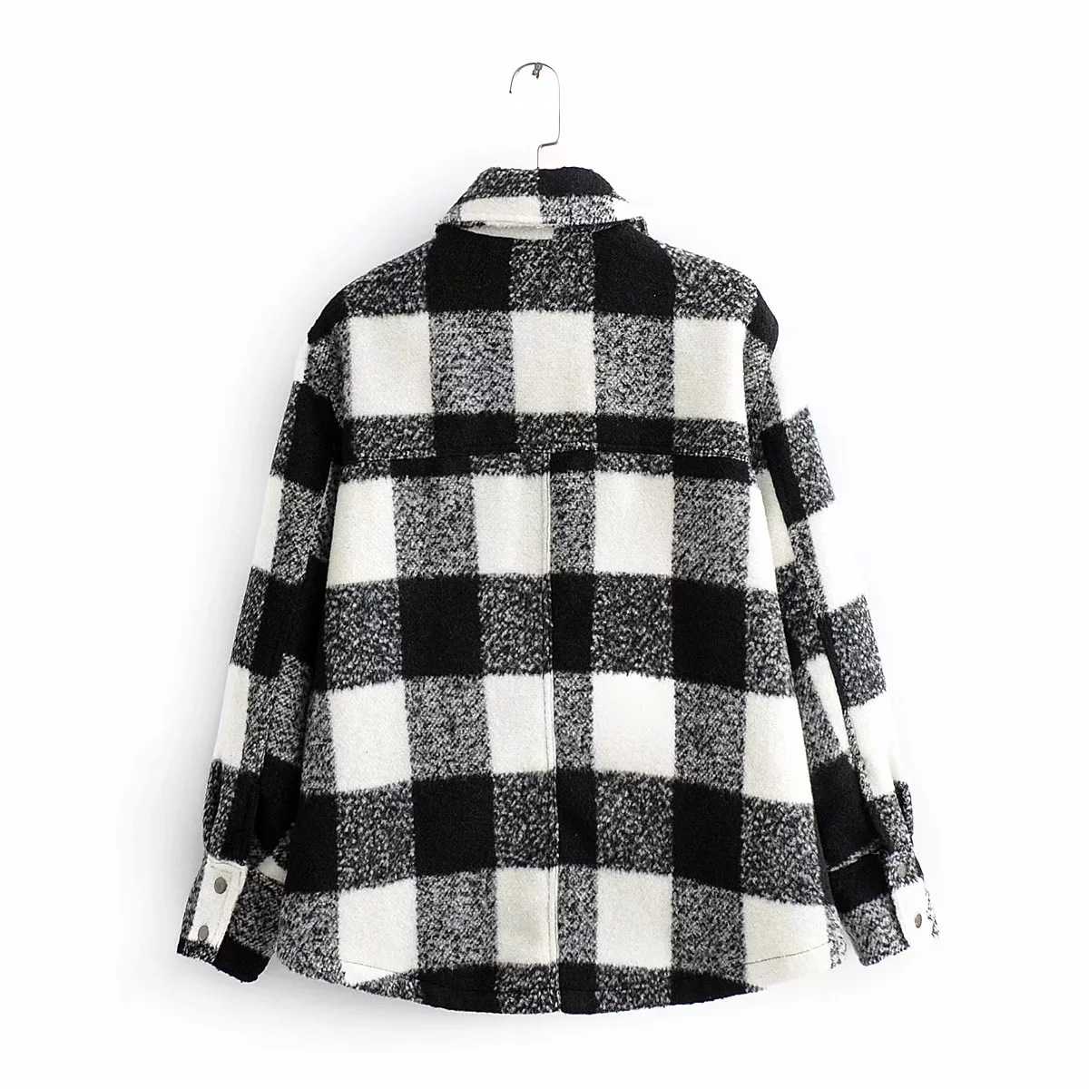 Classic Thick Colorblock Checked Button Down Shirt Jacket Woolen