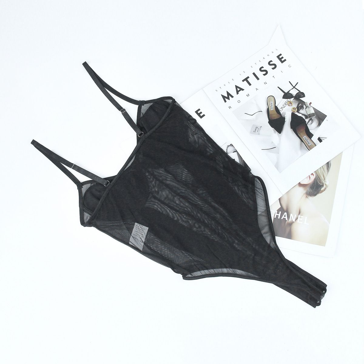 Sexy Striped Seethrough Mesh Lace Underwired Sleeveless Bodysuit