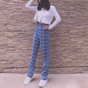 College Retro Gingham Straight Leg Checked Trousers Womens