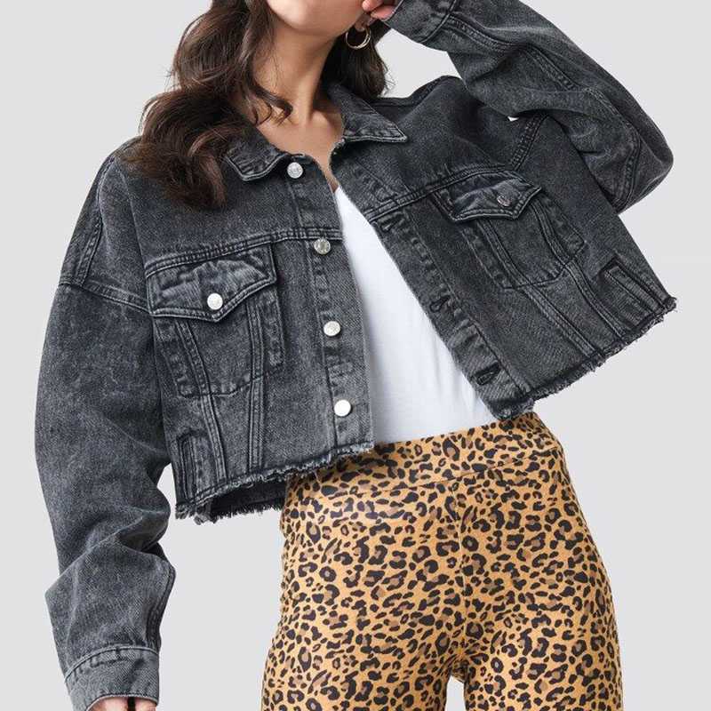 Cool Oversized Cropped Denim Jacket Womens