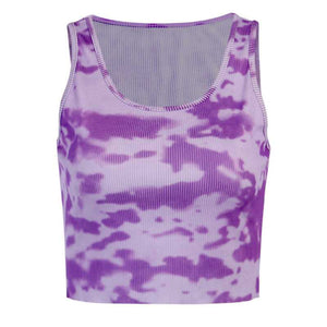 Sporty Ribbed U Neck Pastel Tie Dye Cropped Tank Tops For Women
