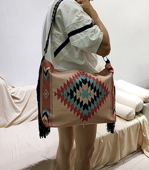 Bohemian Wave Colors Beach Wayuu Tote Mochila Canvas Bags