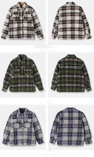 Dyed Pocket Overshirt Check Wool Blend Shirt Jacket