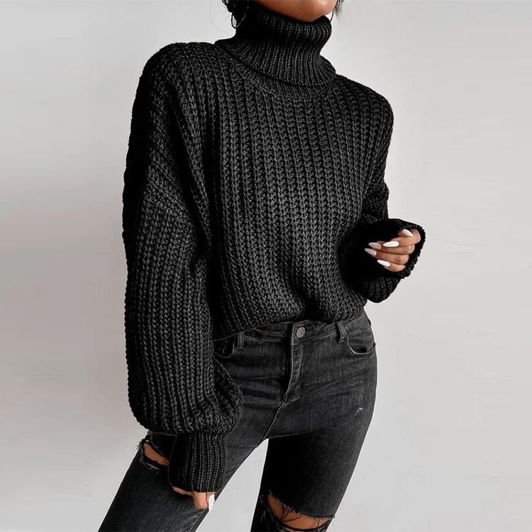 Casual Baggy Ribbed Turtle Neck Jumper Sweater