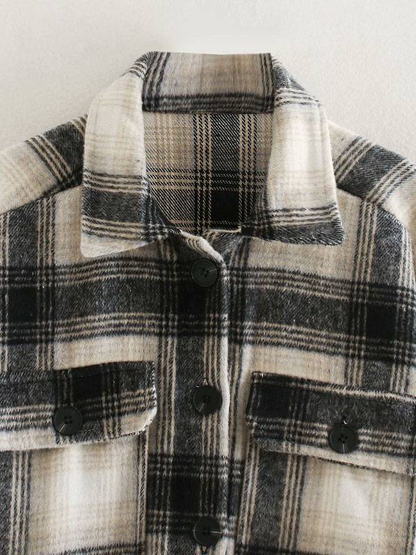 Classic Thick Colorblock Checked Button Down Shirt Jacket Woolen