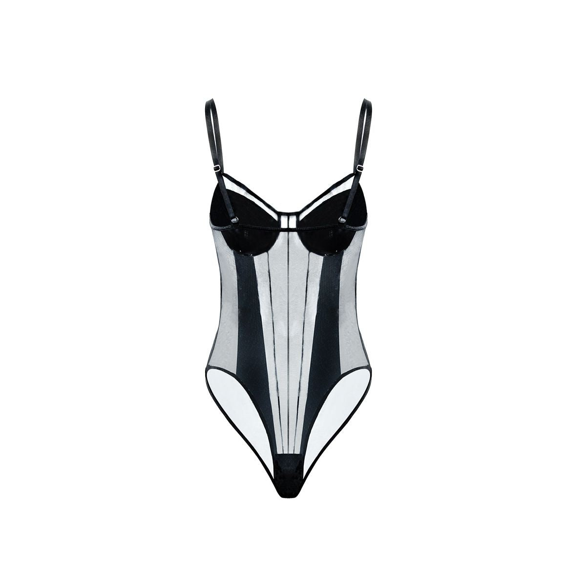 Sexy Striped Seethrough Mesh Lace Underwired Sleeveless Bodysuit
