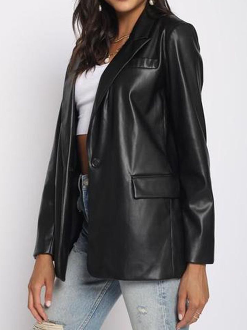 Cool Recycled One Button Vegan Leather Blazer Jacket Fall winter