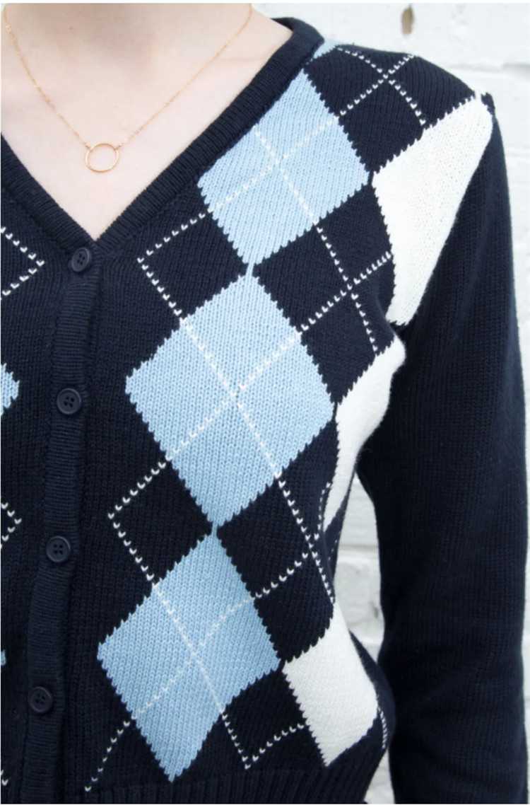 Classic Retro Color block Argyle Print Button Down Sweaters