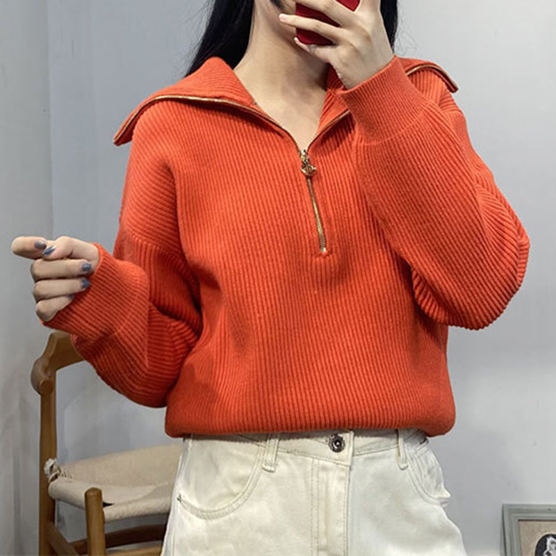 Oversized Sporty Quarter Zip Pullover Sweater