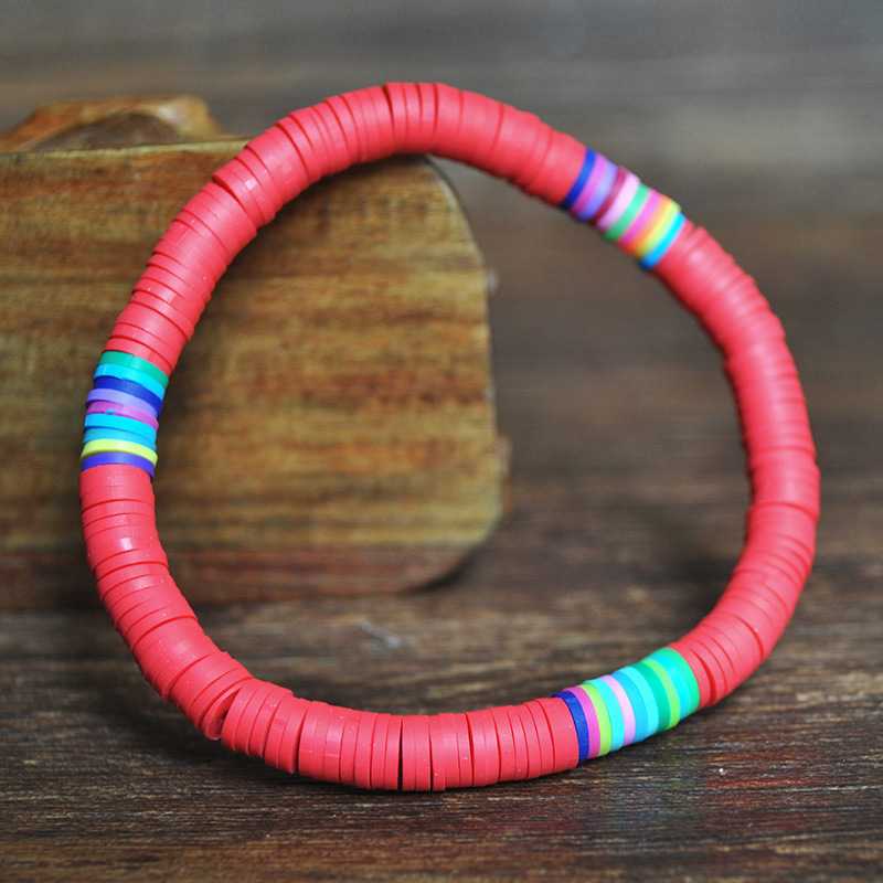 Recyclable Rainbow Colorful Polymer Clay Beads Bracelets Jewelry