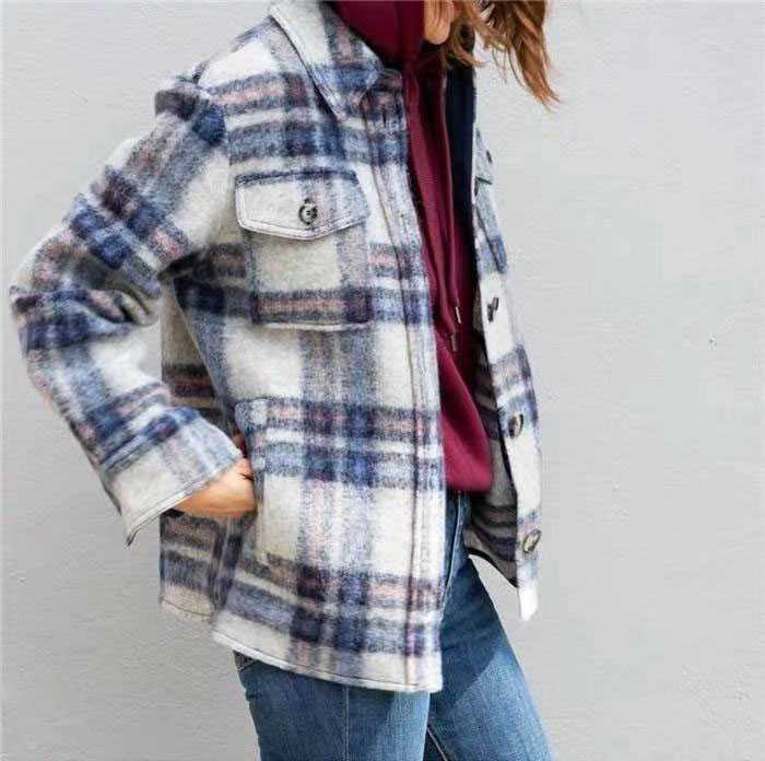 Dyed Pocket Overshirt Check Wool Blend Shirt Jacket