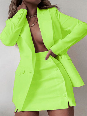 Formal Blazer With Skirt Button Jacket Skirt Suits Set