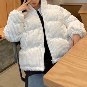 Short Corduroy Puffer Jacket Packable Down Bomber Coat