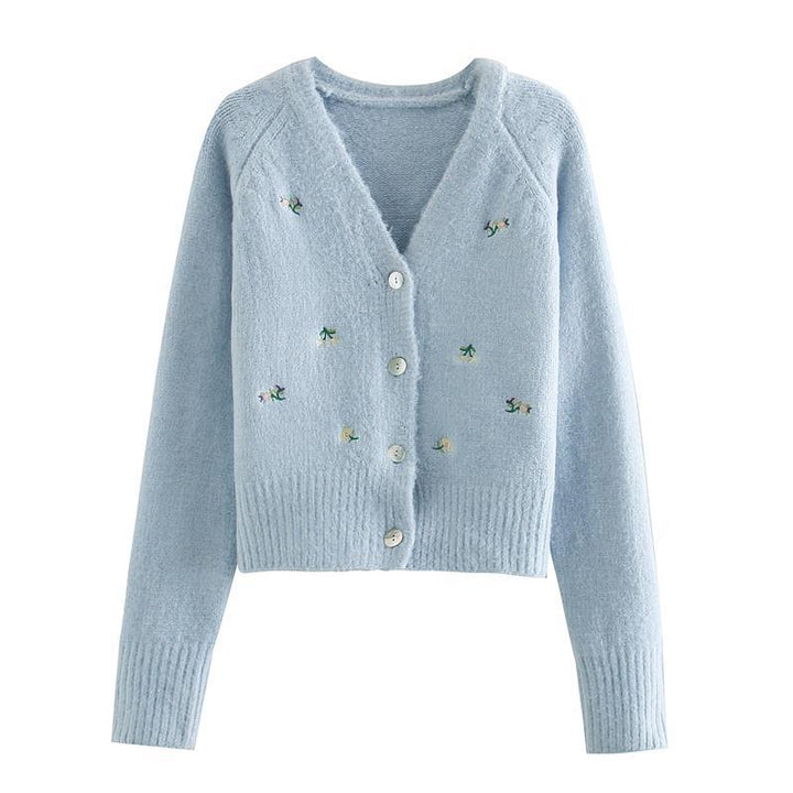 Floral Embroidery Knit Cardigan and Tank Crop Sweater Co ord Set