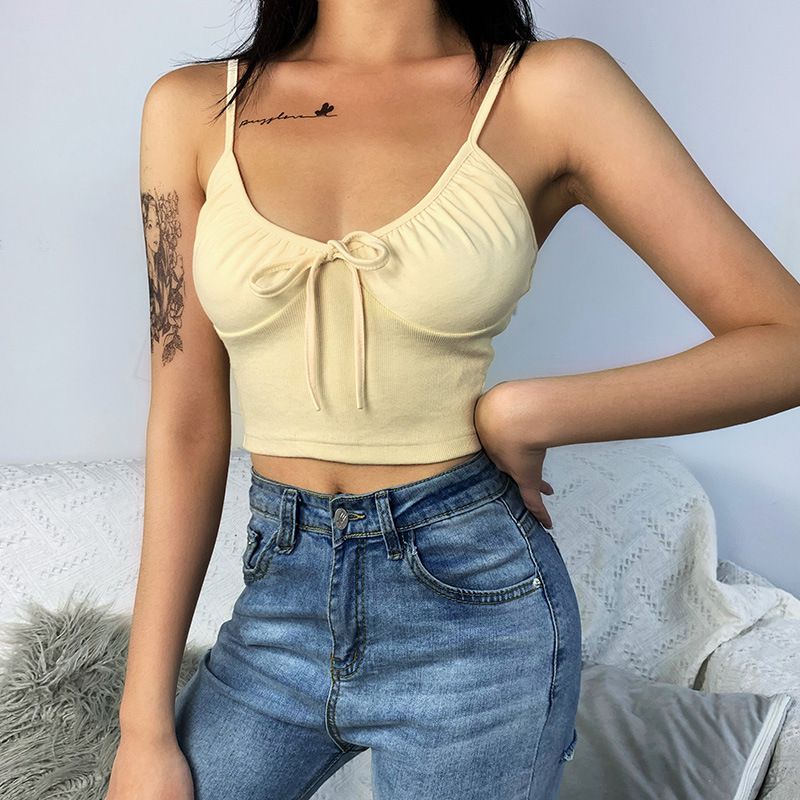 Ribbed Spaghetti Strap Bustier Crop Top Tank