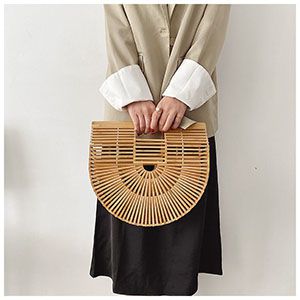 Boho Handmade Round Woven Handbag Bali Rattan Crossbody Beach Bag