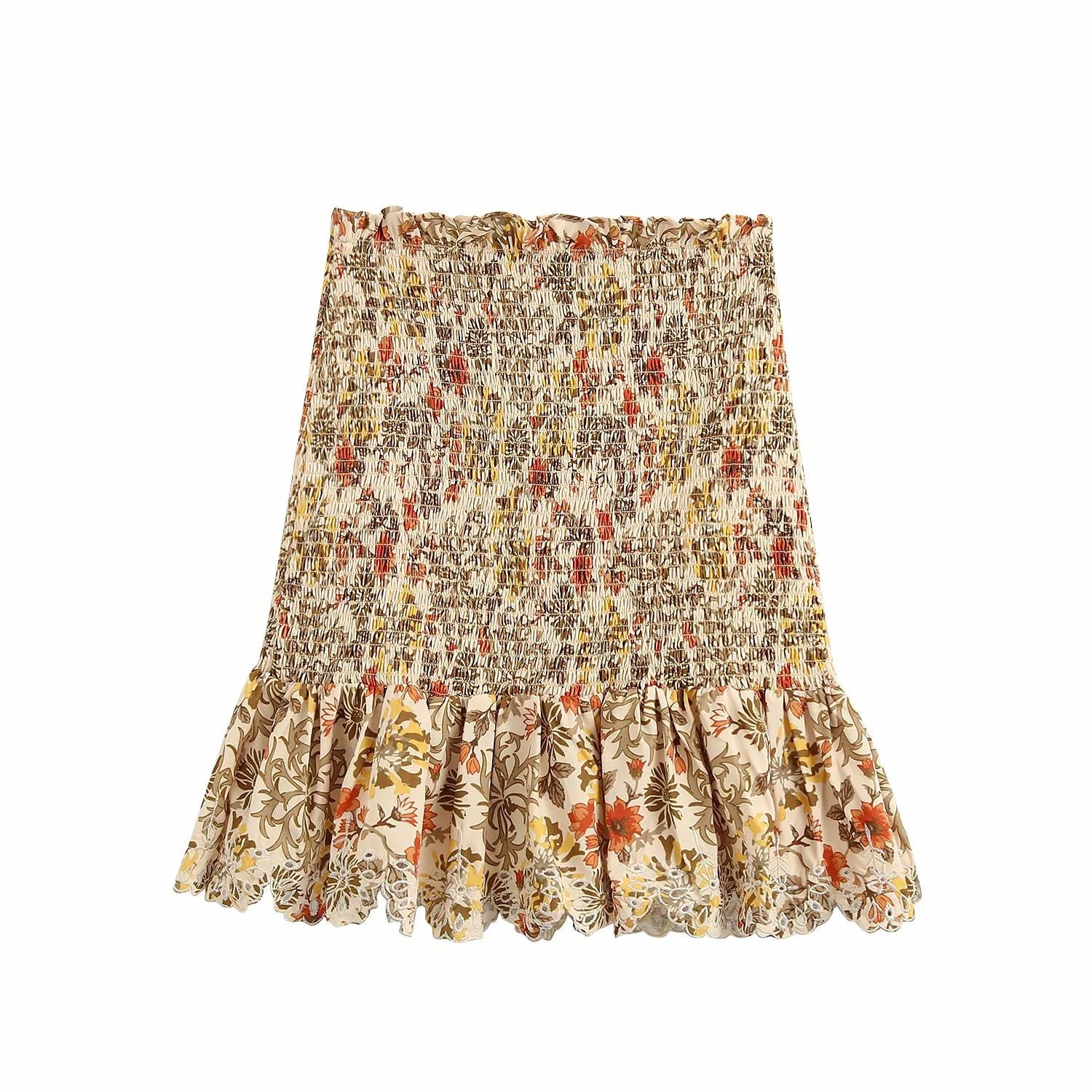 Retro Paisley Mixed Floral Smocked Ruffle Hem Mini Skirt In Multi Flor ...
