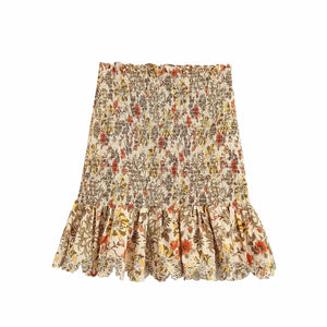 Retro Paisley Mixed Floral Smocked Ruffle Hem Mini Skirt In Multi Floral