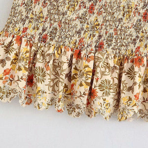 Retro Paisley Mixed Floral Smocked Ruffle Hem Mini Skirt In Multi Floral
