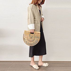 Boho Handmade Round Woven Handbag Bali Rattan Crossbody Beach Bag