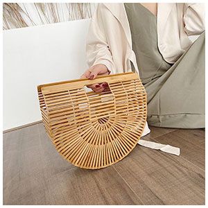 Boho Handmade Round Woven Handbag Bali Rattan Crossbody Beach Bag