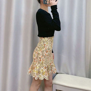 Retro Paisley Mixed Floral Smocked Ruffle Hem Mini Skirt In Multi Floral
