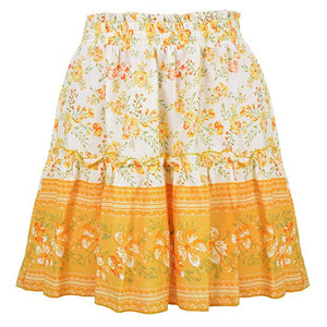 Aesthetic Hibiscus Paisley Elastic Band Boho Floral Tie Front High Waist Layered Ruffle Floral Skirt