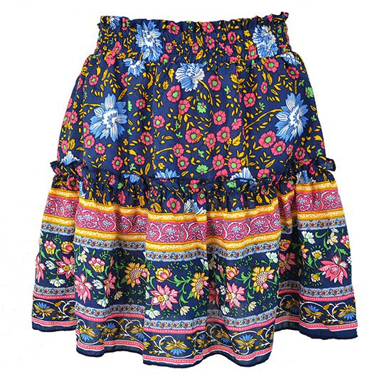 Aesthetic Hibiscus Paisley Elastic Band Boho Floral Tie Front High Waist Layered Ruffle Floral Skirt